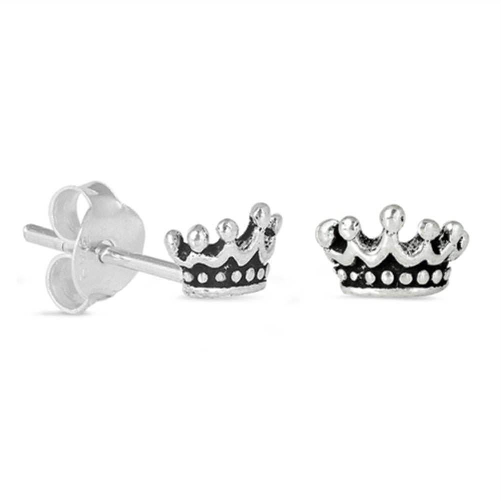 Silver crown stud earrings