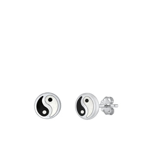 .925 Sterling Silver Yin Yang Stud Earrings Ladies and Kids Unisex