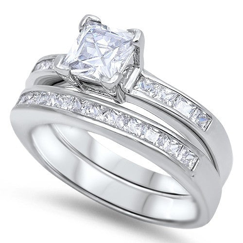 Sterling Silver CZ 1 Carat Brilliant Cut Wedding Ring Set Size 5-10 5