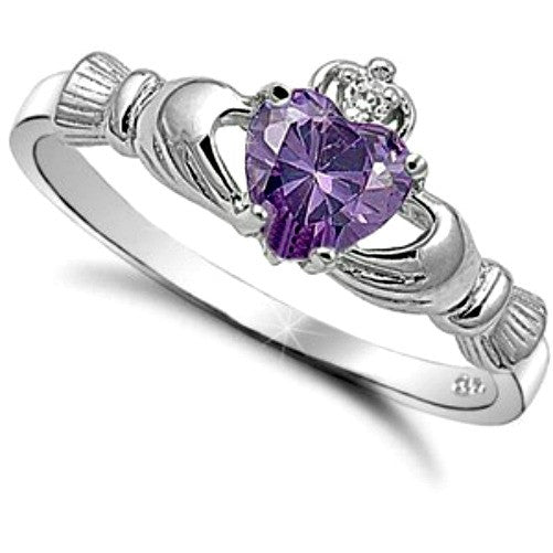 Lavender Heart Claddagh Ring .925 Sterling Silver Sizes 3-12 from Sonara Jewelry | Wholesale