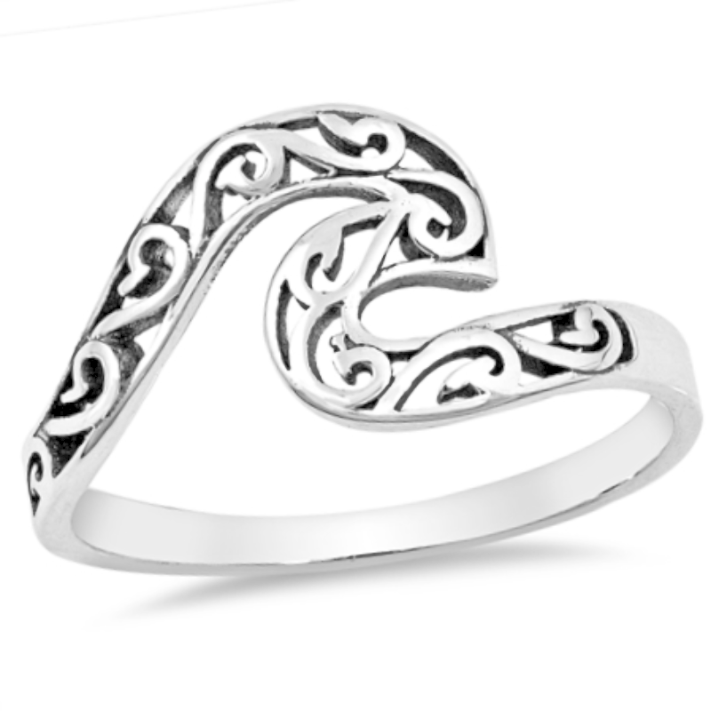 925 Sterling Silver Sterling Ring Knuckle Waves – Kids Fashion Ladies Sizes Ocean Silver 4-13