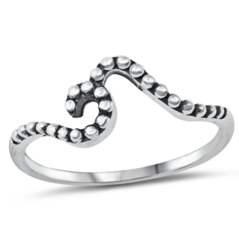 925 Sterling Silver Ocean Wave – Ring Silver Fashion Ladies Kids 4-10 Sterling Midi Size