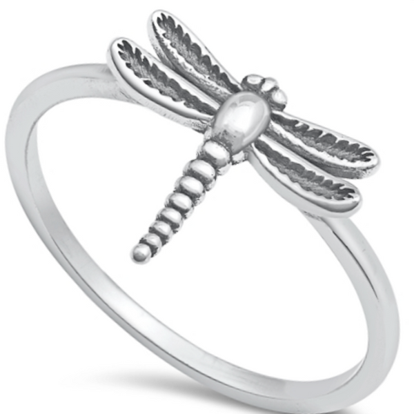 .925 Sterling Silver Large Textured Dragonfly Ring Ladies and Kids Size  4-10 Midi Knuckle Thumb