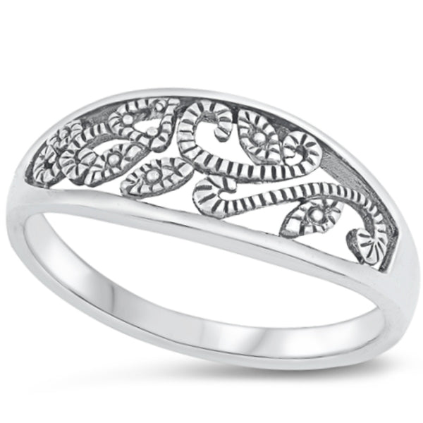 925 Sterling Silver Ladies Ring Gothic Thumb Midi Framed Leaves 4-10 and Kids Sizes Knuckle