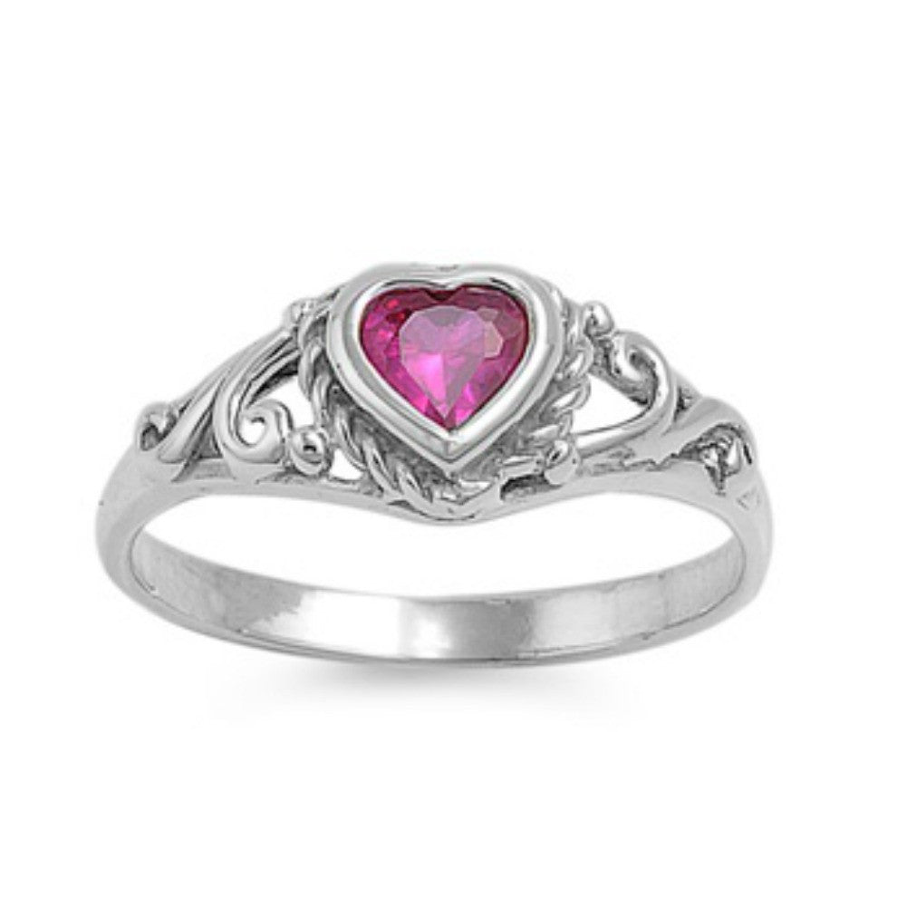 Pink Heart Sterling Silver Ring 5