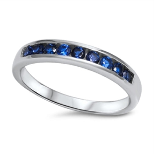 Sapphire Set Silver Chainmail Ring, Size 11 